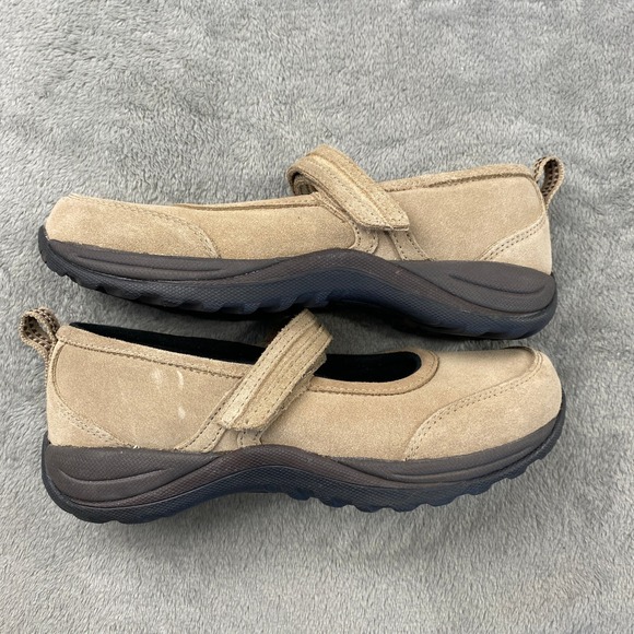 L.L. Bean Mary Jane Shoes Womens 8 Tan Suede Hook Loop 278614 Comfort Trail - Picture 4 of 10